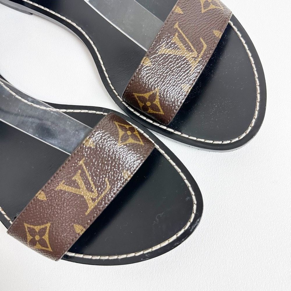 LOUIS VUITTON Ocean Drive Flat Sandals 40 US 9.5 Black Brown Monogram Leather - Picture 4 of 13